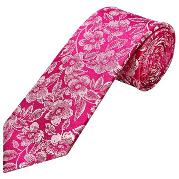 Mens Fuchsia Floral Silk Classic Tie