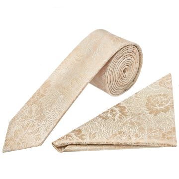 Gold Flower Skinny Men's Tie and Pocket Square Set