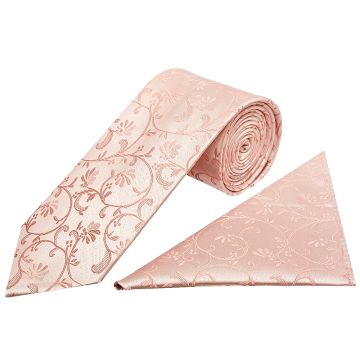 Rose Quartz Floral Classic Men's Tie and Pocket Square Set