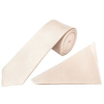 Plain Blush Textured Silk Skinny Men's Tie and Pocket Square Set