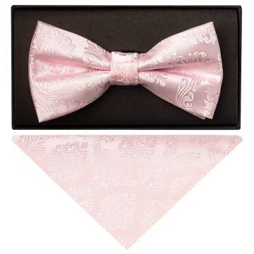 Blush Pink Paisley Handmade Mens Bow Tie and Pocket Square Set