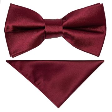 Pre Tied Burgundy Satin Boys Bow Tie and Pocket Square Set Age 4-7