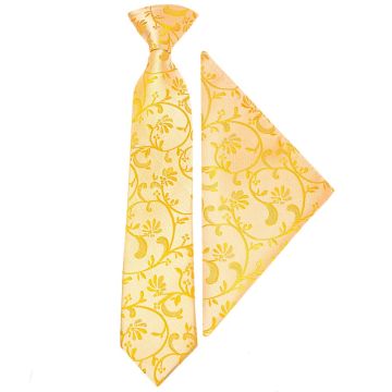 Pre Tied Bright Yellow Floral Boys Tie and Pocket Square Set Age 4-7