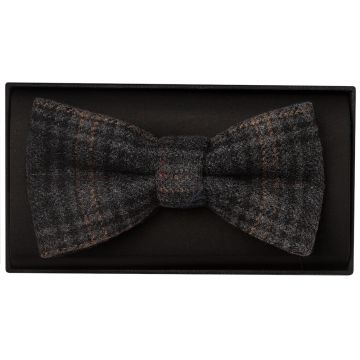 Dark Grey Check Mens Tweed Bow Tie