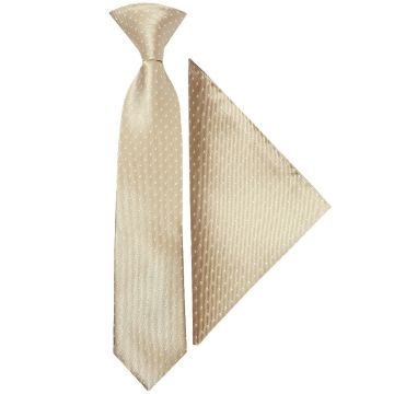 Pre Tied Champagne and White Polka Dot Boys Tie and Pocket Square Set Age 4-7