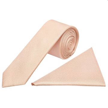 Plain Nude Silk Skinny Men's Tie and Pocket Square Set