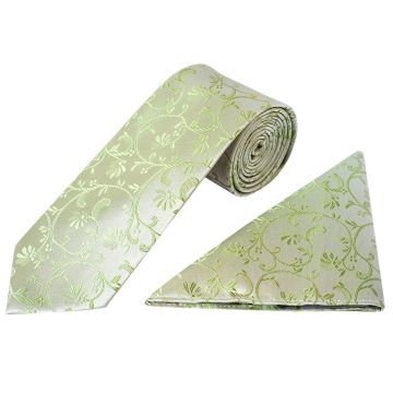 Sage Green Floral Classic Men's Tie and Pocket Square Set