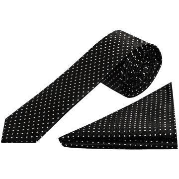 Black Polka Dot Skinny Boy's Tie and Pocket Square Set