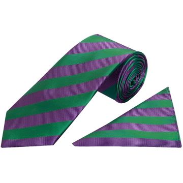Green and Purple Striped Classic Men's Tie and Pocket Square Set