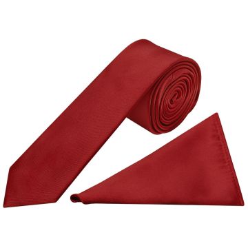 Plain Red Wine Skinny Men's Tie and Pocket Square Set