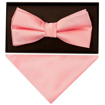 Plain Blush Rose Satin Handmade Mens Bow Tie and Pocket Square Set