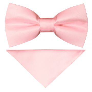 Pre Tied Blush Pink Satin Boys Bow Tie and Pocket Square Age 4-7