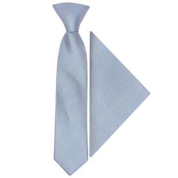 Pre Tied Dusty Blue Silk Boys Tie and Pocket Square Set Age 4-7