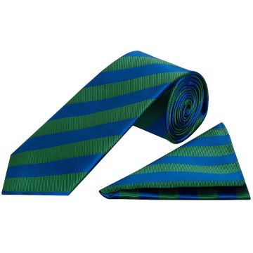 Blue and Green Striped Classic Men's Tie and Pocket Square Set
