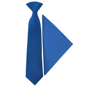 Pre Tied Electric Blue Satin Boys Tie and Pocket Square Set Age 4-7