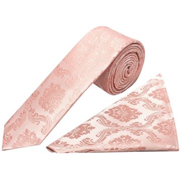 Rose Quartz Paisley Skinny Men's Tie and Pocket Square Set