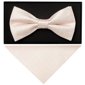 Blush Self Floral Textured Silk Mens Bow Tie and Pocket Square Set