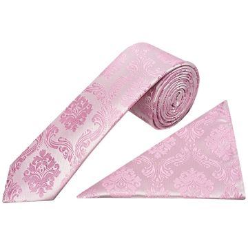 Dusty Pink Paisley Skinny Men's Tie and Pocket Square Set