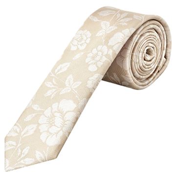 Champagne with White Floral Silk Skinny Tie 