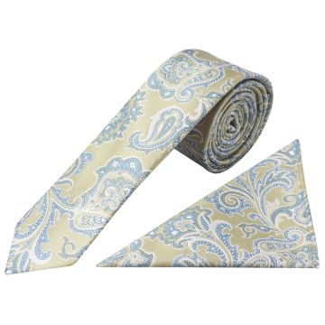 Green and Blue Paisley Skinny Men's Tie and Pocket Square Set