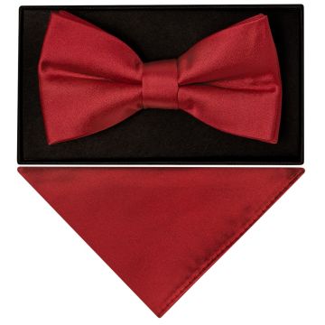 Plain Red Wine Mens Bow Tie and Pocket Square Set