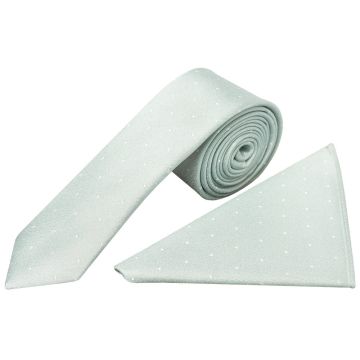 Duck Egg with White Spot Silk Skinny Tie and Pocket Square
