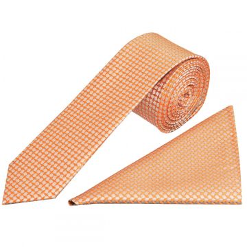 Orange Neat Skinny Men's Tie and Pocket Square Set