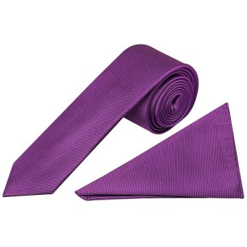 Cadbury Purple Silk Twill Skinny Mens Tie and Pocket Square Set