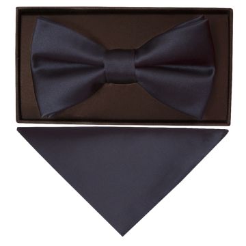 Plain Navy Handmade Mens Bow Tie Pocket Square Set