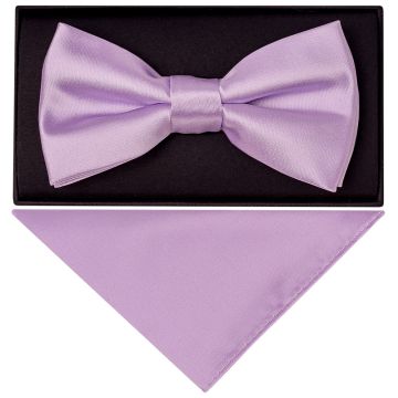Plain Lavender Handmade Mens Bow Tie and Pocket Square Set