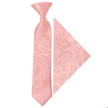 Pre Tied Light Pink Paisley Boys Tie and Pocket Square Set Age 4-7 