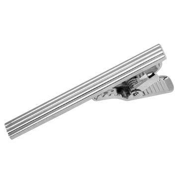 Silver Striped Metal Bar Tie Clip