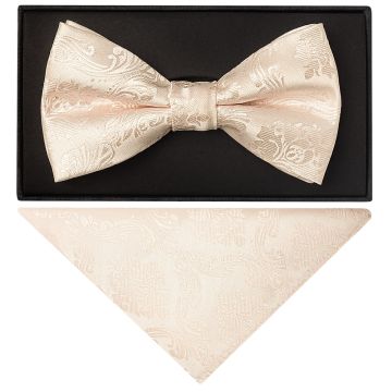 Handmade Blush Paisley Mens Bow Tie and Pocket Square Set