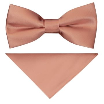 Pre Tied Rose Quartz Satin Boys Bow Tie and Pocket Square Age 4-7