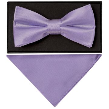 Plain Lilac Hand Made Mens Bow Tie and Pocket Square Set
