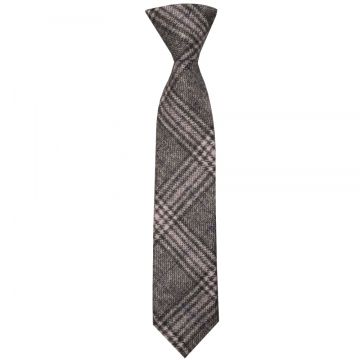 Pre Tied Light Grey Check Tweed Boys Tie Age 4-7
