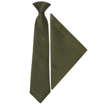 Pre Tied Olive Green Textured Boys Tie and Pocket Square Set Age 4-7