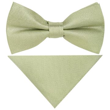 Pre Tied Sage Green Silk Boys Bow Tie and Pocket Square Set Age 8-11
