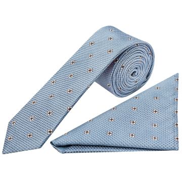 Blue Petal Skinny Men's Tie and Pocket Square Set