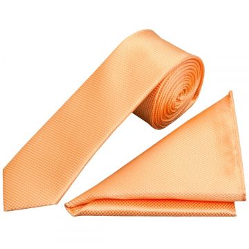 Peach Diamond Skinny Men's Tie and Pocket Square Set