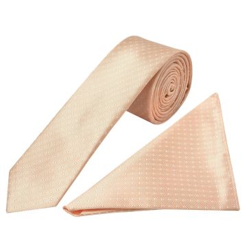 Peach and White Polka Dot Skinny Boys Tie and Pocket Square Set
