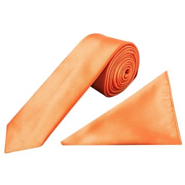 Burnt Orange Satin Skinny Boys Tie and Pocket Square Set