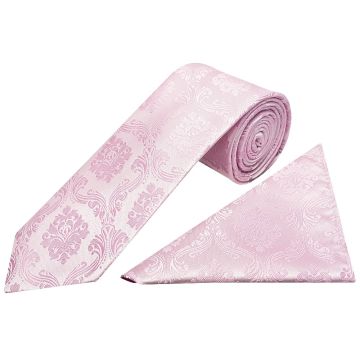 Light Dusty Pink Paisley Classic Men's Tie and Pocket Square Set