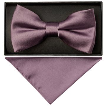 Plain Mauve Mens Bow Tie and Pocket Square Set