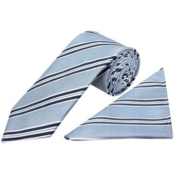 Blue Twin Stripe Classic Men's Tie and Pocket Square Set