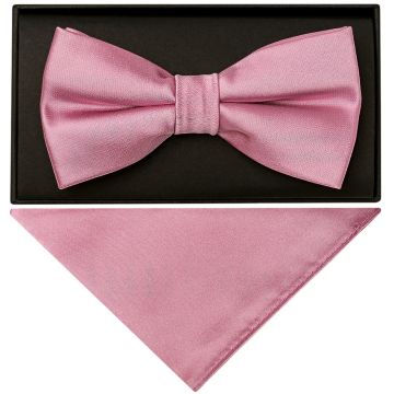 Plain Dusty Pink Hand Made Mens Bow Tie and Pocket Square Set