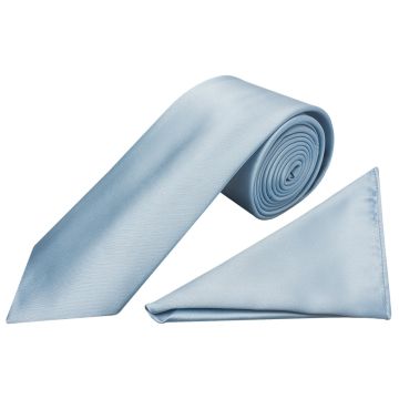 Plain Light Blue Satin Classic Men's Tie Pocket Square Set