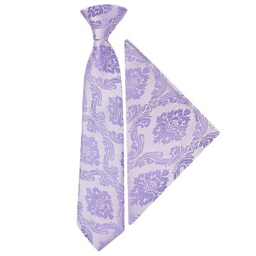 Pre Tied Lilac Paisley Boys Tie and Pocket Square Set Age 4-7