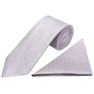 Plain Lilac Textured Silk Classic Men's Tie and Pocket Square Set