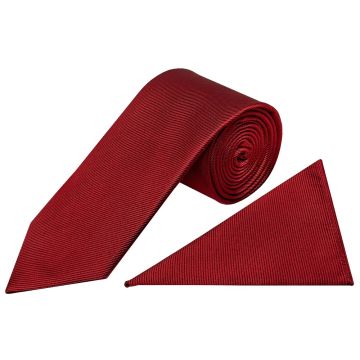 Red Silk Twill Classic Mens Tie and Pocket Square Set